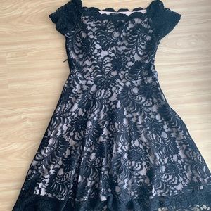 Beautiful hi low black lace overlay dress